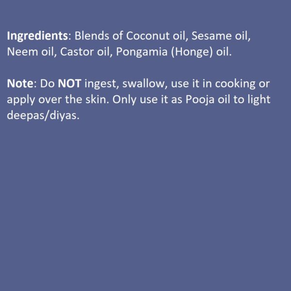 Ingredients and usage-instructions of Pooja Oil / Deepa Oil / Diya Oil by Aura Pure Oils.