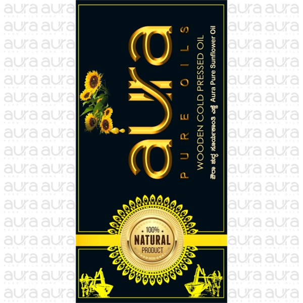 Aura Pure Oils-Front Label of Cold Pressed Sunflower Oil.